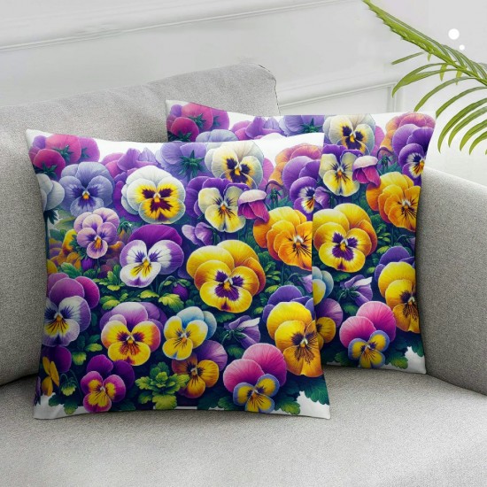 Ulloord Set of Purple Pansy Flowers Pillow Covers , Watercolor Painting Design Invitations Wedding Double Sided Square Throw Pillow Sofa Decorative Pillowcase Cushion