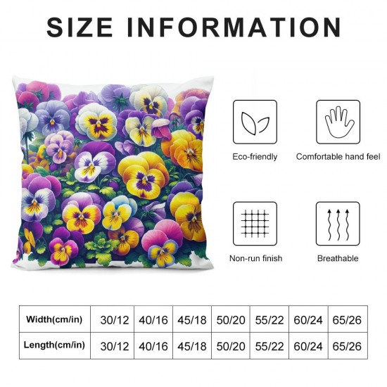 Ulloord Set of Purple Pansy Flowers Pillow Covers , Watercolor Painting Design Invitations Wedding Double Sided Square Throw Pillow Sofa Decorative Pillowcase Cushion