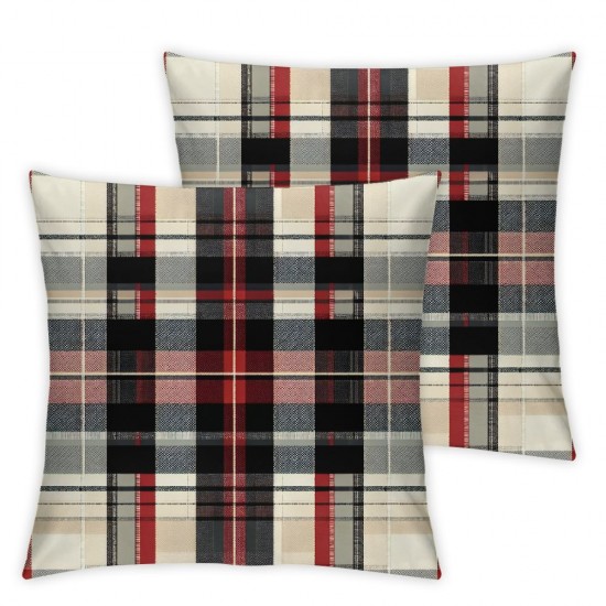 Ulloord  Red Grey Plaid Decorative Pillow Covers  Red Black and Gray Modern Plaid Pattern Print Cushion Throw Pillow Covers Outdoor Sofa Couch Pillowcase