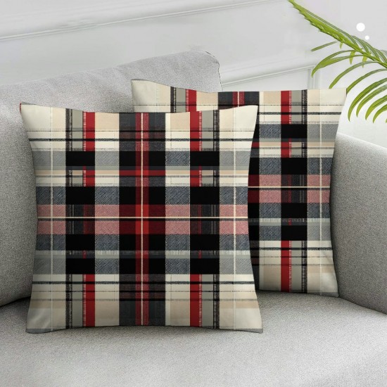 Ulloord  Red Grey Plaid Decorative Pillow Covers  Red Black and Gray Modern Plaid Pattern Print Cushion Throw Pillow Covers Outdoor Sofa Couch Pillowcase