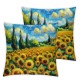 Ulloord  Sunflowers Oil Painting Throw Pillow Covers,Sunflower Field Wall Art Oil Decorative Pillow Covers Digital Printing Linen Blended for Couch Sofa Bed Invisible Zipper