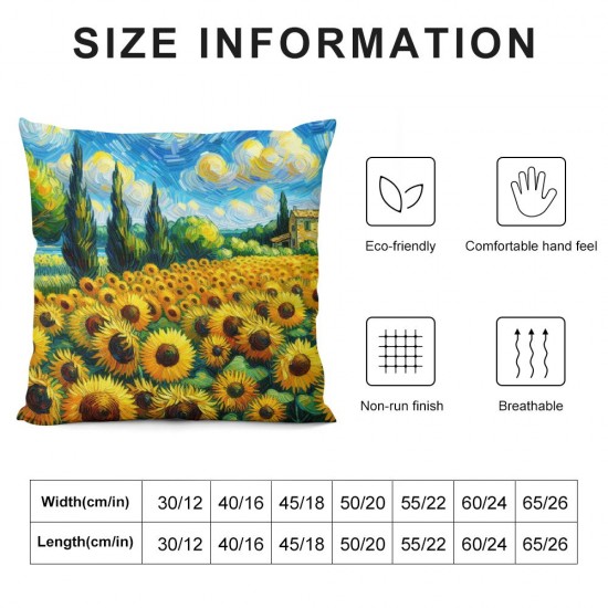 Ulloord  Sunflowers Oil Painting Throw Pillow Covers,Sunflower Field Wall Art Oil Decorative Pillow Covers Digital Printing Linen Blended for Couch Sofa Bed Invisible Zipper