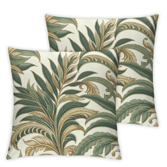 Ulloord Green and Brown Natural Pillow Covers , Tropical Plant Tropical Leaves of Linen Square Throw Pillow Covers Sofa Decorative Pillowcase Cushion