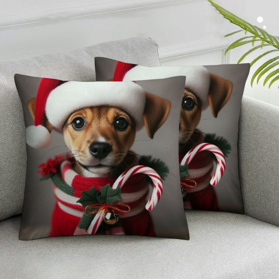 Ulloord Merry Christmas Theme Decorative Pillow Covers ,Christmas Dog Funny Hat New Year Double Sided Throw Pillow Covers Sofa Cushion Cover Lumbar Pillowcase