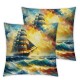 Ulloord  White Colorful Decorative Pillow Covers Original Oil Painting On Canvas Fantasy White Sail Room Decor Couch Sofa Bed Square Linen Throw Pillow Covers for Living Room