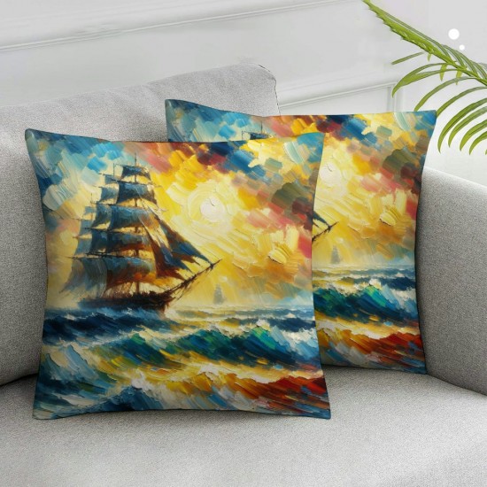 Ulloord  White Colorful Decorative Pillow Covers Original Oil Painting On Canvas Fantasy White Sail Room Decor Couch Sofa Bed Square Linen Throw Pillow Covers for Living Room