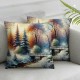 Ulloord  Colorful Decorative Pillow Covers , Winter Landscape with River Bridge Oil Painting Double Sided Square Throw Pillow Covers Sofa Decorative Pillowcase Cushion