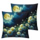 Ulloord  Flowers Oil Painting Throw Pillow Covers,White Flowers with Moon Cloud Decorative Pillow Covers Digital Printing Blended Fabric for Couch Sofa Bed Invisible Zipper