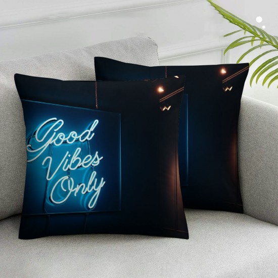 Ulloord Blue Neon Signage Throw Pillow Covers, Words Blue Neon Decorative Pillow Covers Digital Printing Blended Fabric for Couch Sofa Bed Invisible Zipper