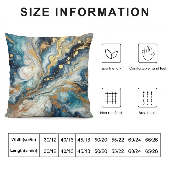 Ulloord  Blue Abstract Marble Throw Pillow Covers, Decorative Pillow Covers Digital Printing Blended Fabric for Couch Sofa Bed Invisible Zipper (Square Blue Marble)