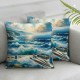 Ulloord  Beach Blue Bright Decorative Pillow Covers, Sunrise Seascape Ocean Beach Art Room Decor Couch Sofa Bed Square Linen Throw Pillow Covers for Living Room