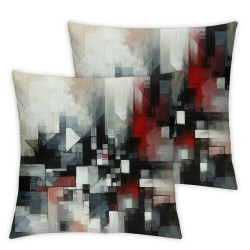 Ulloord Grey Modern Throw Pillow Covers,Red Art Decorative Pillow Covers Digital Printing Linen Blended for Couch Sofa Bed Invisible Zipper