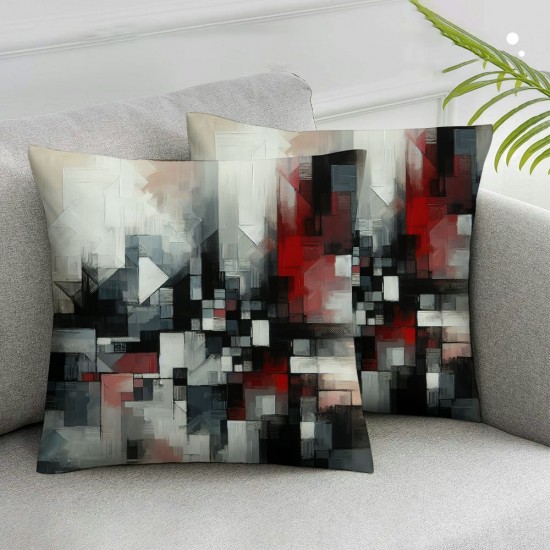 Ulloord Grey Modern Throw Pillow Covers,Red Art Decorative Pillow Covers Digital Printing Linen Blended for Couch Sofa Bed Invisible Zipper