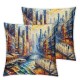 Art Landscape Nature Decorative Pillow Covers , Landscape Room Decor Couch Sofa Bed Square Linen Throw Pillow Covers for Living Room