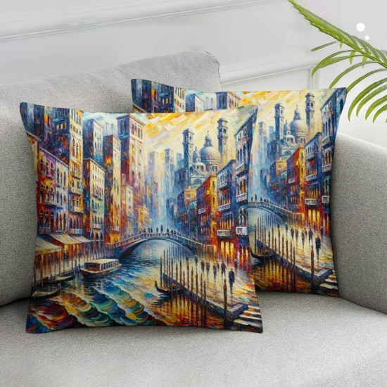 Art Landscape Nature Decorative Pillow Covers , Landscape Room Decor Couch Sofa Bed Square Linen Throw Pillow Covers for Living Room