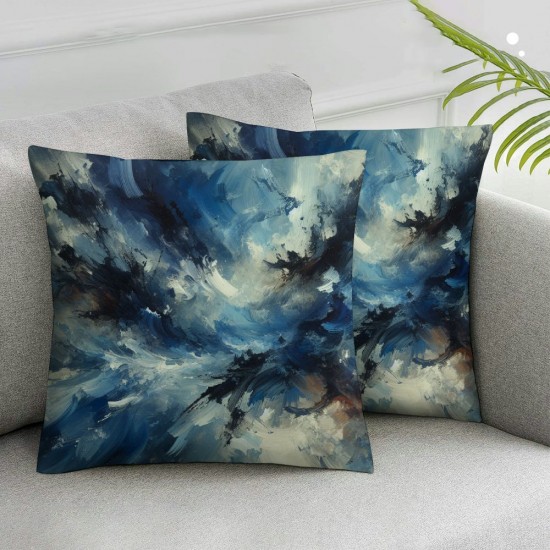 Ulloord  Abstract Oil Painting Throw Pillow Covers,Blue Black Green Texture Canvas Decorative Pillow Covers Digital Printing Blended Fabric for Couch Sofa Bed Invisible Zipper