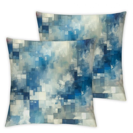 Ulloord  Blue Grey Artwork Throw Pillow Covers,Blue and Grey Abstract Painting Decorative Pillow Covers Digital Printing Linen Blended for Couch Sofa Bed Invisible Zipper