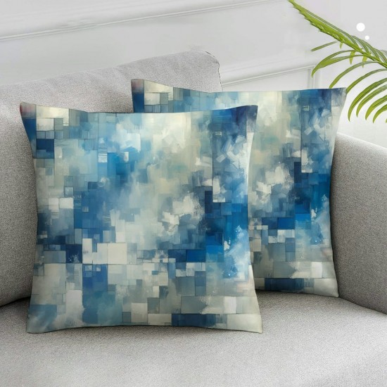 Ulloord  Blue Grey Artwork Throw Pillow Covers,Blue and Grey Abstract Painting Decorative Pillow Covers Digital Printing Linen Blended for Couch Sofa Bed Invisible Zipper