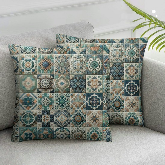 Ulloord Floral Colorful Throw Pillow Covers,Teal Blue Diagonal Decorative Pillow Covers Digital Printing Linen Blended for Couch Sofa Bed Invisible Zipper