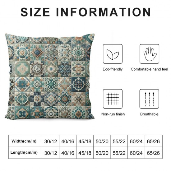 Ulloord Floral Colorful Throw Pillow Covers,Teal Blue Diagonal Decorative Pillow Covers Digital Printing Linen Blended for Couch Sofa Bed Invisible Zipper