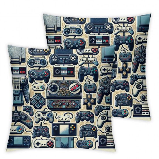 Ulloord  Video Game Throw Pillow Covers,Video Game Controller Gadgets Decorative Pillow Covers Digital Printing Linen Blended for Couch Sofa Bed Invisible Zipper