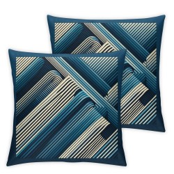 Ulloord  Blue Striped Throw Pillow Covers,Abstract Art Retro Texture Line White Decorative Pillow Covers Digital Printing Blended Fabric for Couch Sofa Bed Invisible Zipper