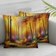 Ulloord  Oil Painting Landscape Throw Pillow Covers,Colorful Autumn Trees Semi Abstract Decorative Pillow Covers Digital Printing Linen Blended for Couch Sofa Bed Invisible Zipper