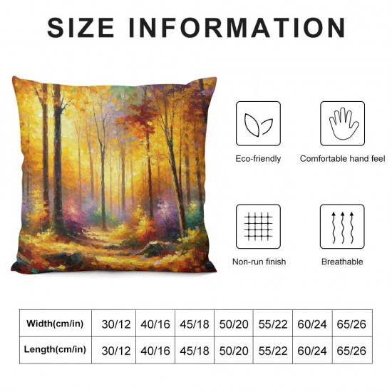 Ulloord  Oil Painting Landscape Throw Pillow Covers,Colorful Autumn Trees Semi Abstract Decorative Pillow Covers Digital Printing Linen Blended for Couch Sofa Bed Invisible Zipper