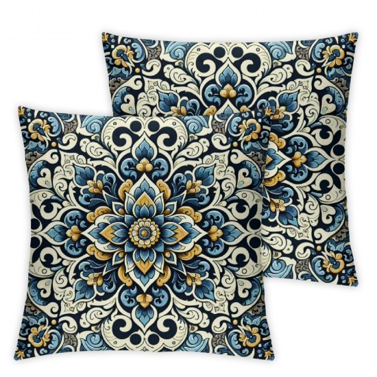 Ulloord Outdoor Waterproof Throw Pillow Covers  Floral Printed and Boho Farmhouse Outdoor Pillow Covers for Patio Funiture Garden  Blue