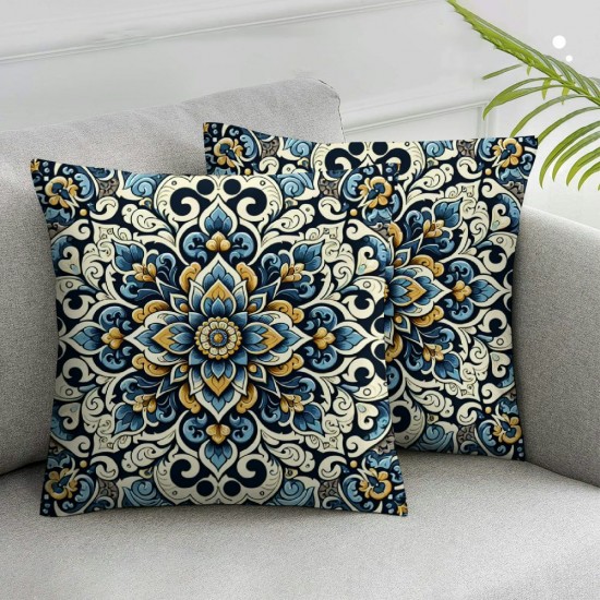 Ulloord Outdoor Waterproof Throw Pillow Covers  Floral Printed and Boho Farmhouse Outdoor Pillow Covers for Patio Funiture Garden  Blue