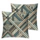 Ulloord  Brown White Abstract Blue Plaid Throw Pillow Covers,Green and Brown Checked Decorative Pillow Covers Digital Printing Linen Blended for Couch Sofa Bed Invisible Zipper