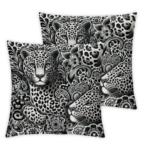 Ulloord Gray Black Animal Throw Pillow Covers, Decorative Pillow Covers Digital Printing Linen Blended for Couch Sofa Bed Invisible Zipper