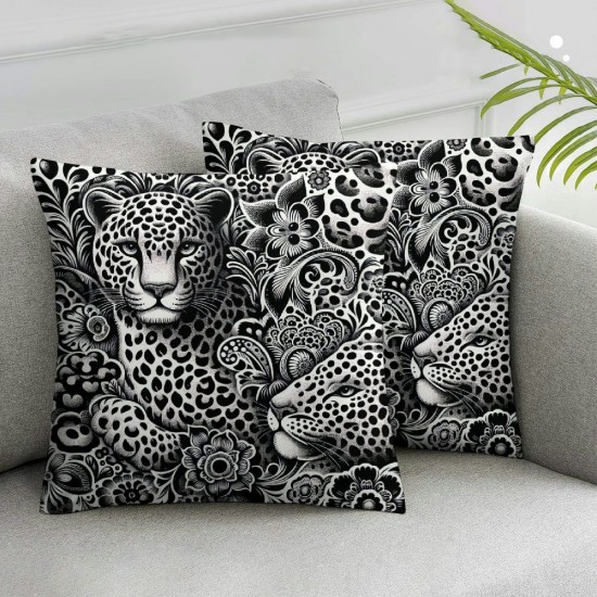 Ulloord Gray Black Animal Throw Pillow Covers, Decorative Pillow Covers Digital Printing Linen Blended for Couch Sofa Bed Invisible Zipper