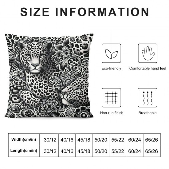 Ulloord Gray Black Animal Throw Pillow Covers, Decorative Pillow Covers Digital Printing Linen Blended for Couch Sofa Bed Invisible Zipper