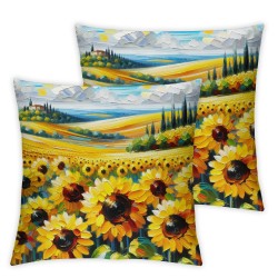 Ulloord  Sunflowers Oil Painting Throw Pillow Covers,Sunflower Field Wall Art Oil Decorative Pillow Covers Digital Printing Blended Fabric for Couch Sofa Bed Invisible Zipper