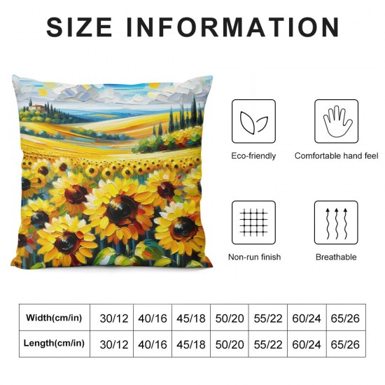 Ulloord  Sunflowers Oil Painting Throw Pillow Covers,Sunflower Field Wall Art Oil Decorative Pillow Covers Digital Printing Blended Fabric for Couch Sofa Bed Invisible Zipper