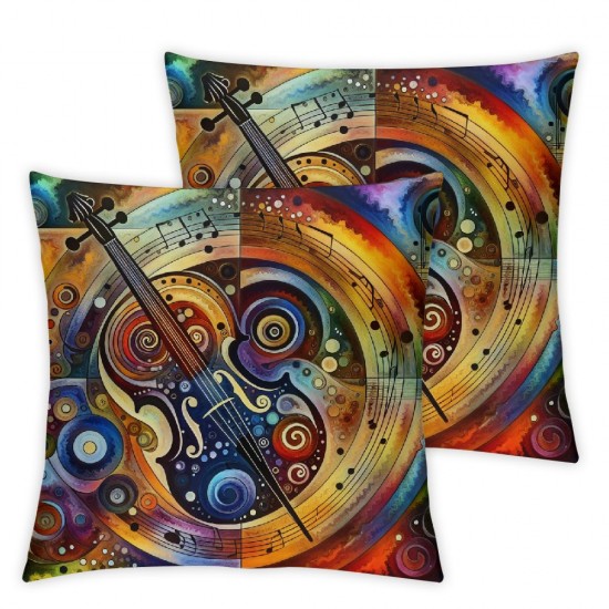 Ulloord Colorful Guita Throw Pillow Covers,Brown Decorative Pillow Covers Digital Printing Linen Blended for Couch Sofa Bed Invisible Zipper