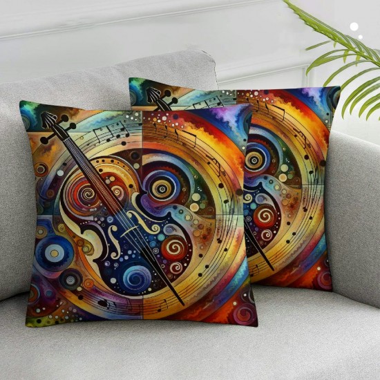 Ulloord Colorful Guita Throw Pillow Covers,Brown Decorative Pillow Covers Digital Printing Linen Blended for Couch Sofa Bed Invisible Zipper