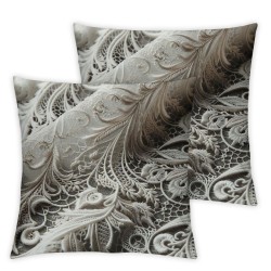 Ulloord  White Lace Ribbon Throw Pillow Covers,White Lace Ribbon On Grey Decorative Pillow Covers Digital Printing Linen Blended for Couch Sofa Bed Invisible Zipper