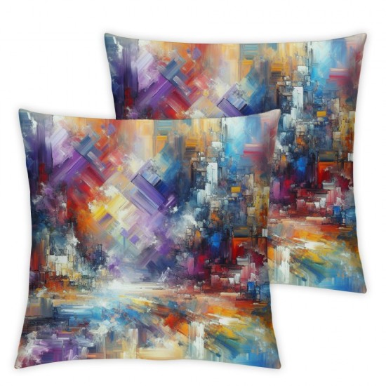 Ulloord  Multicolor Abstract Oil Painting Throw Pillow Covers,Purple Original Art Decorative Pillow Covers Digital Printing Linen Blended for Couch Sofa Bed Invisible Zipper