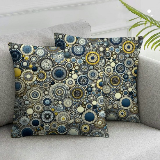 Ulloord Round Throw Pillow Covers,Yellow Blue Circle Texture Dotted Decorative Pillow Covers Digital Printing Linen Blended for Couch Sofa Bed Invisible Zipper