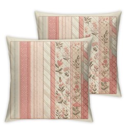 Ulloord Flower Cute Throw Pillow Covers, Stripes Roses Decorative Pillow Covers Digital Printing Linen Blended for Couch Sofa Bed Invisible Zipper