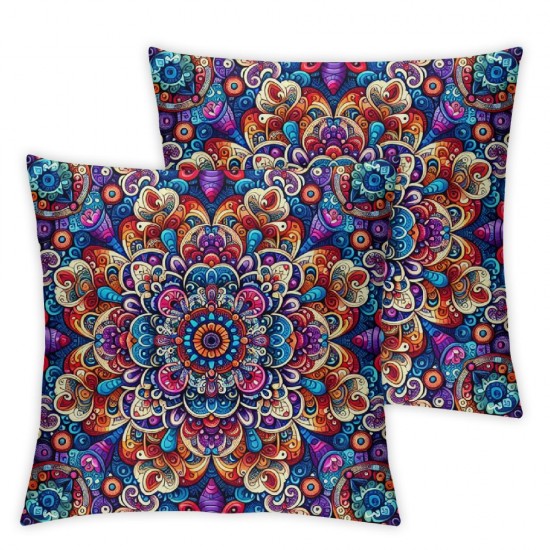 Ulloord  Colorful Vintage Mandala Throw Pillow Covers, Decorative Pillow Covers Digital Printing Linen Blended for Couch Sofa Bed Invisible Zipper