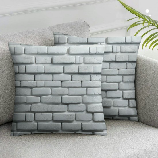 Ulloord Grey Brick Throw Pillow Covers,White Texture Decorative Pillow Covers Digital Printing Linen Blended for Couch Sofa Bed Invisible Zipper