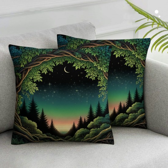 Ulloord Grass Throw Pillow Covers,Green Forest Decorative Pillow Covers Digital Printing Blended Fabric for Couch Sofa Bed Invisible Zipper