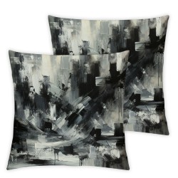 Ulloord Black Throw Pillow Covers,White Decorative Pillow Covers Digital Printing Linen Blended for Couch Sofa Bed Invisible Zipper