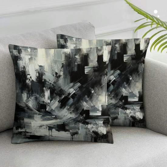 Ulloord Black Throw Pillow Covers,White Decorative Pillow Covers Digital Printing Linen Blended for Couch Sofa Bed Invisible Zipper