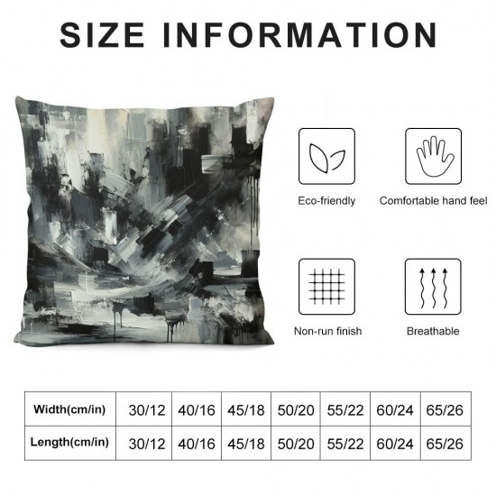 Ulloord Black Throw Pillow Covers,White Decorative Pillow Covers Digital Printing Linen Blended for Couch Sofa Bed Invisible Zipper