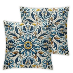 Ulloord Outdoor Waterproof Throw Pillow Covers  Floral Printed and Boho Farmhouse Outdoor Pillow Covers for Patio Funiture Garden  Blue