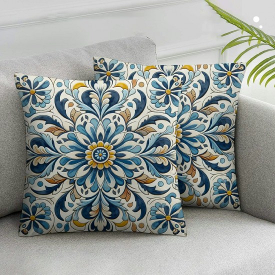 Ulloord Outdoor Waterproof Throw Pillow Covers  Floral Printed and Boho Farmhouse Outdoor Pillow Covers for Patio Funiture Garden  Blue